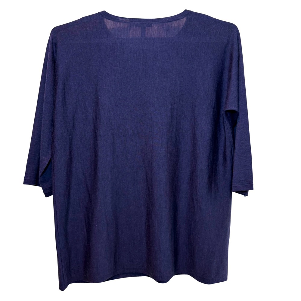 Eileen Fisher Womens XL Blue 100% Merino Wool Italian Yarn Boxy Pocket Top F17JM - Picture 3 of 5
